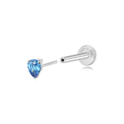 Titanium Apion Blue Sapphire Waterdrop Flat Back Stud