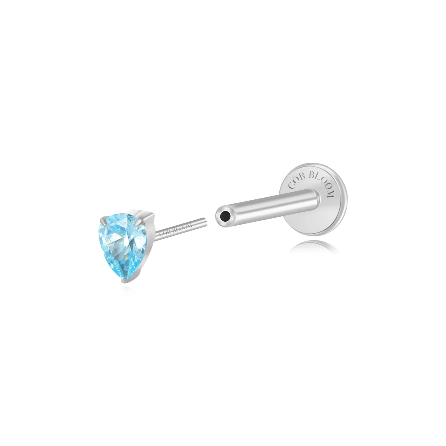 Titanium Apion Aquamarine Waterdrop Flat Back Stud