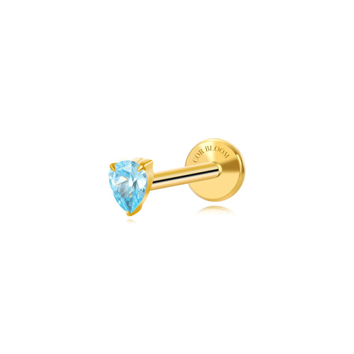 Titanium Apion Aquamarine Waterdrop Flat Back Stud