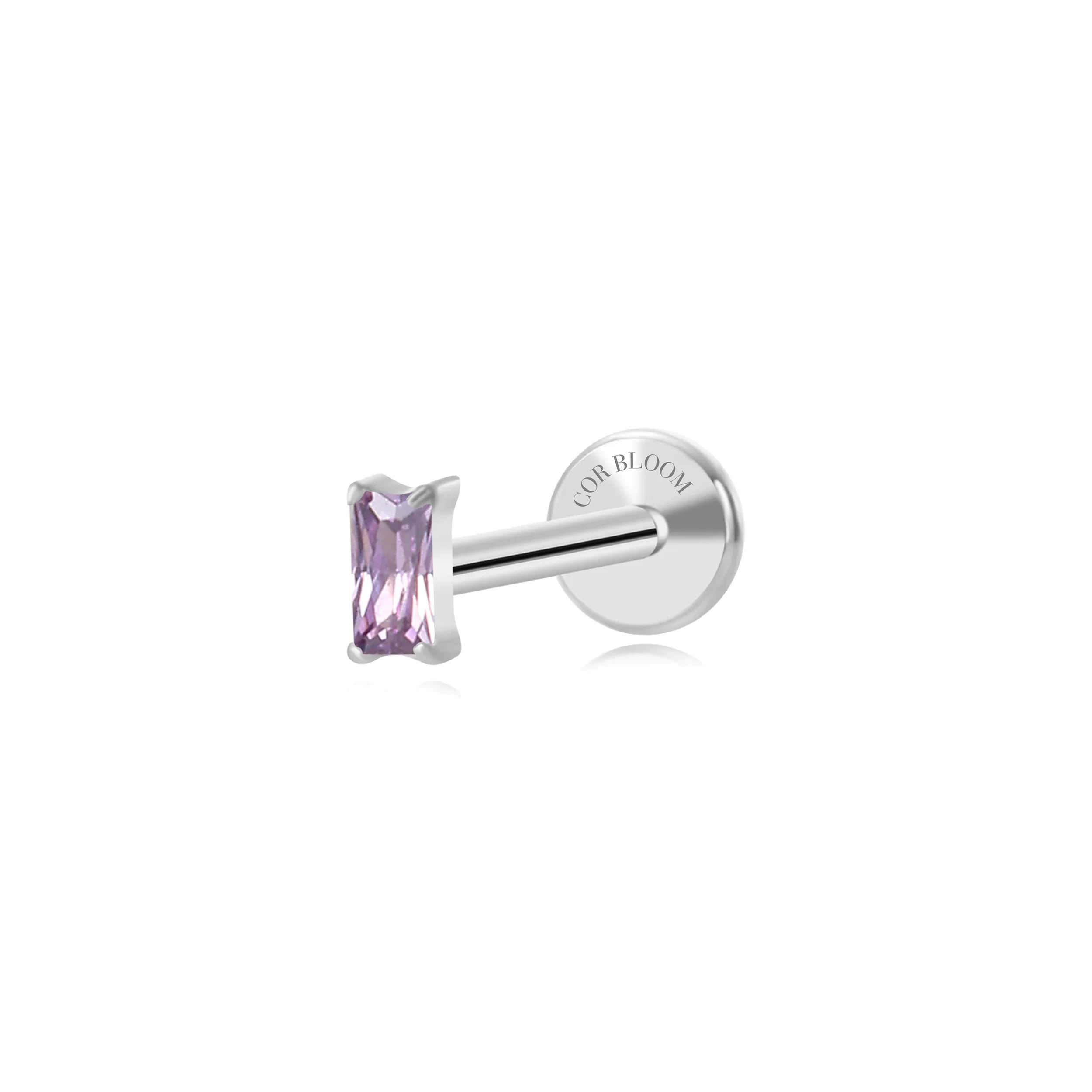 Titanium Irida Small Rectangular Baguette Flat Back Stud - Amethyst