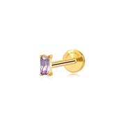 Titanium Irida Small Rectangular Baguette Flat Back Stud - Amethyst