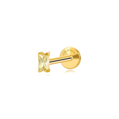 Titanium Irida Small Rectangular Baguette Flat Back Stud - Yellow Citrine