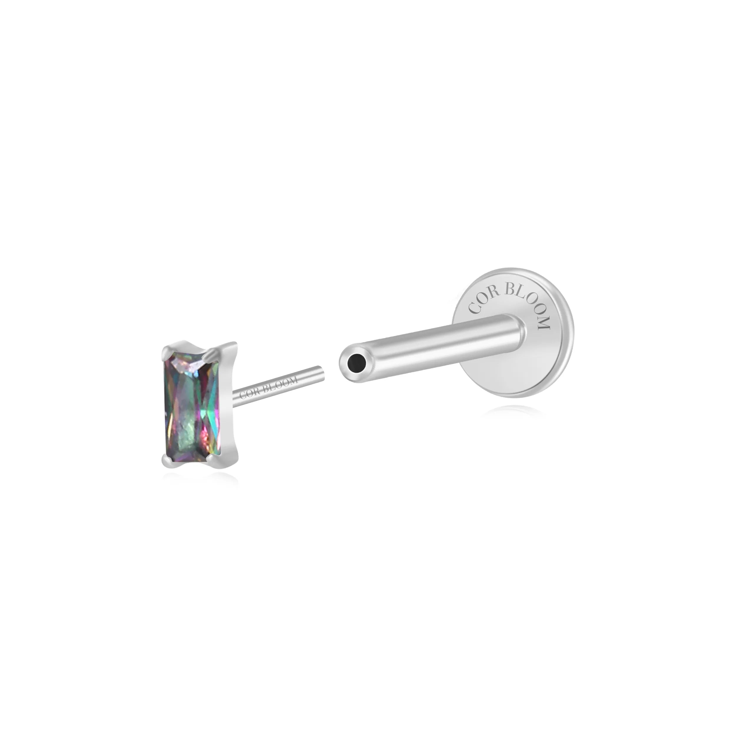 Titanium Irida Small Baguette Stud - Dark Iridescent Gemstone