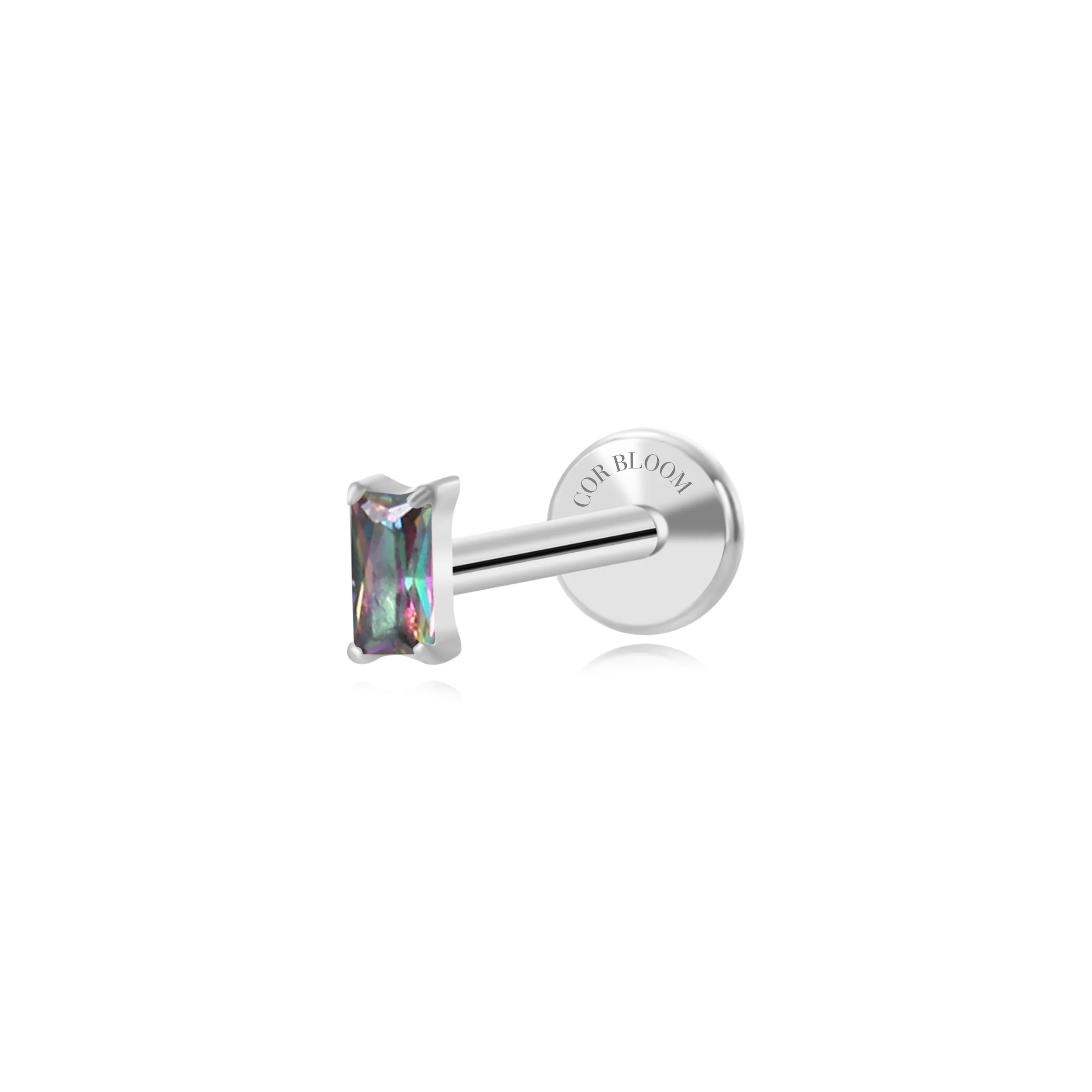 Titanium Irida Small Baguette Stud - Dark Iridescent Gemstone