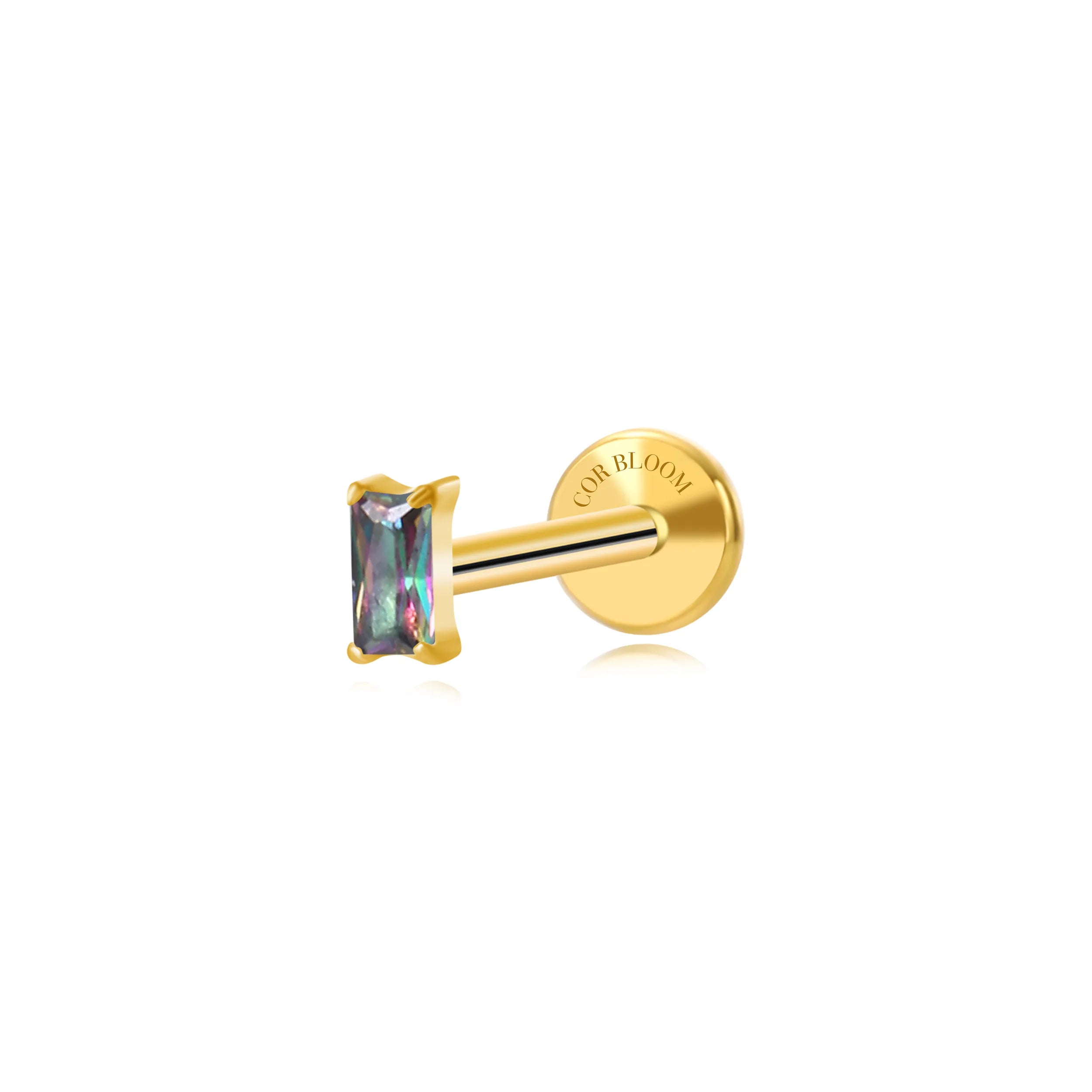Titanium Irida Small Baguette Stud - Dark Iridescent Gemstone