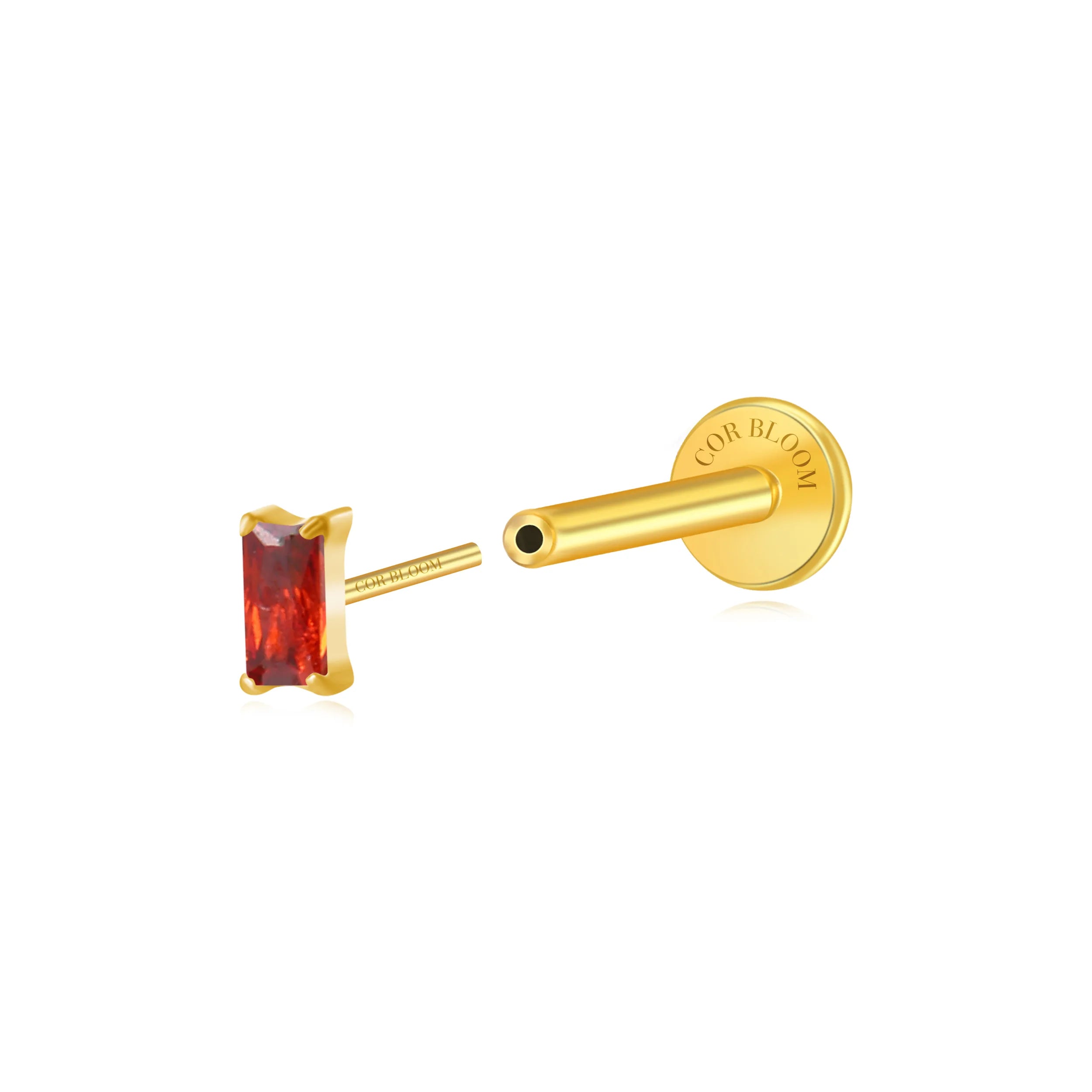 Titanium Irida Small Baguette Stud - Red Garnet