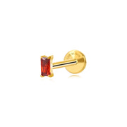 Titanium Irida Small Baguette Stud - Red Garnet