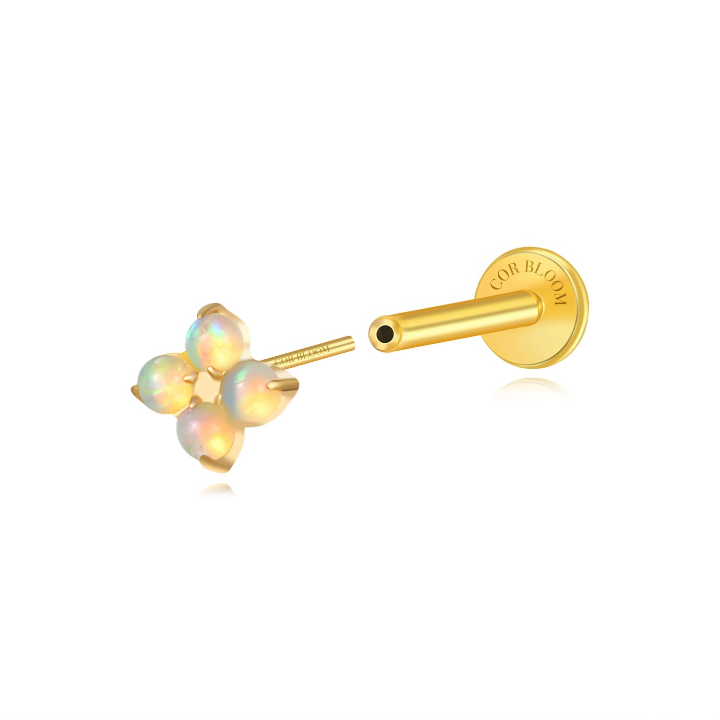 Titanium Aretha Small Gloden Opal Four-Leaf Clover Stud