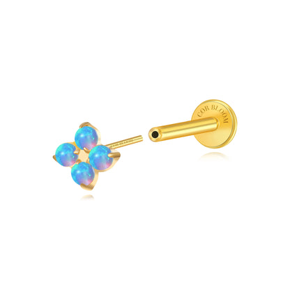 Titanium Aretha Small Ocean Blue Opal Four-Leaf Clover Stud