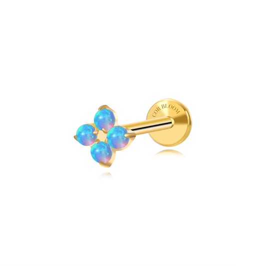 Titanium Aretha Small Ocean Blue Opal Four-Leaf Clover Stud