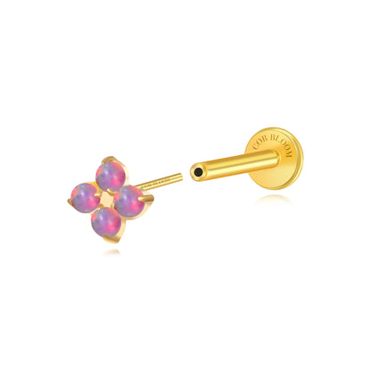 Titanium Aretha Small Violet Flame Opal Four-Leaf Clover Stud