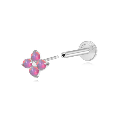 Titanium Aretha Small Violet Flame Opal Four-Leaf Clover Stud