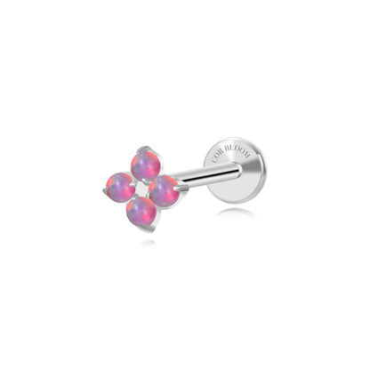 Titanium Aretha Small Violet Flame Opal Four-Leaf Clover Stud