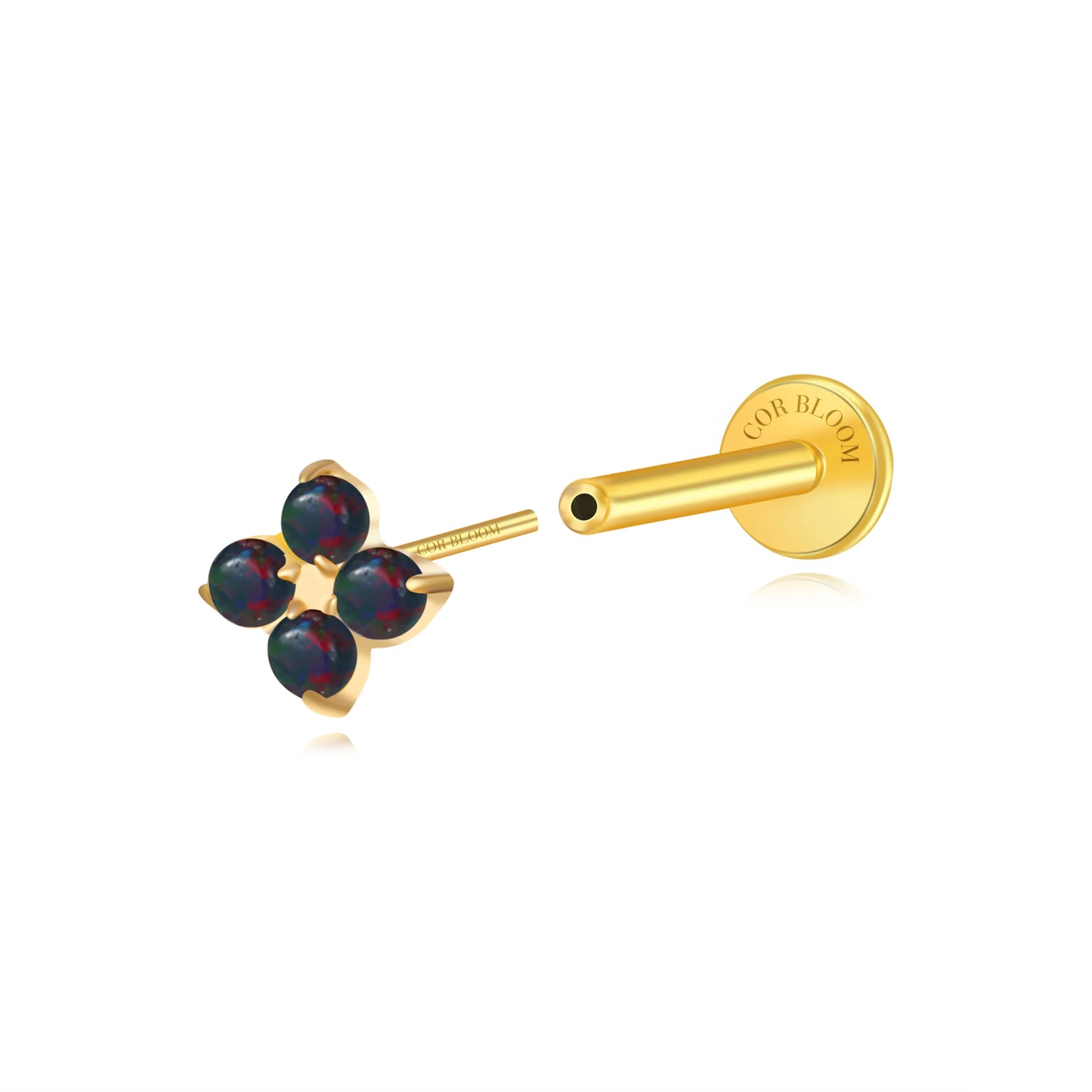 Titanium Aretha Small Dark Opal Four-Leaf Clover Stud