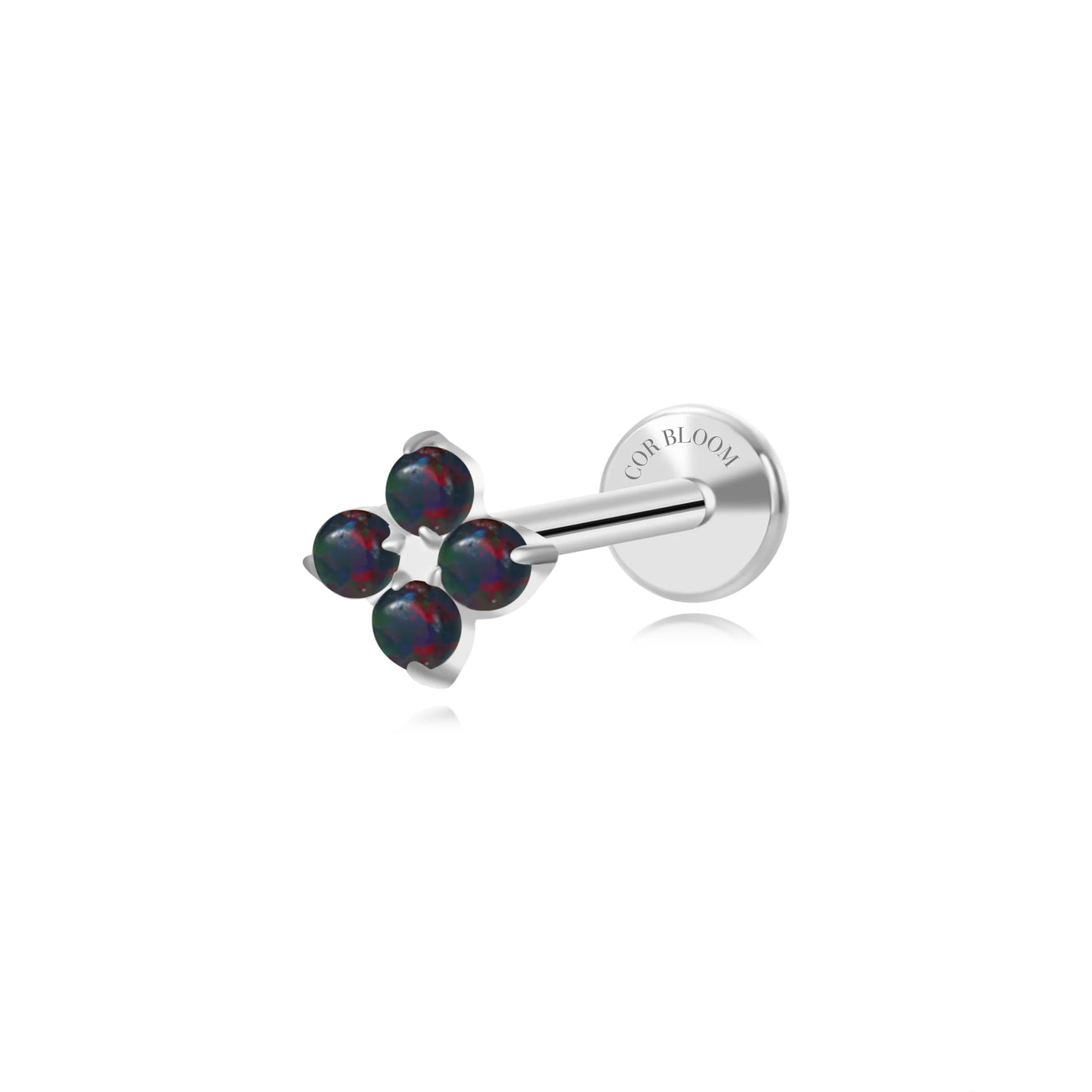 Titanium Aretha Small Dark Opal Four-Leaf Clover Stud