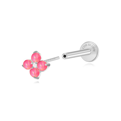 Titanium Aretha Small Princess Pink Opal Four-Leaf Clover Stud