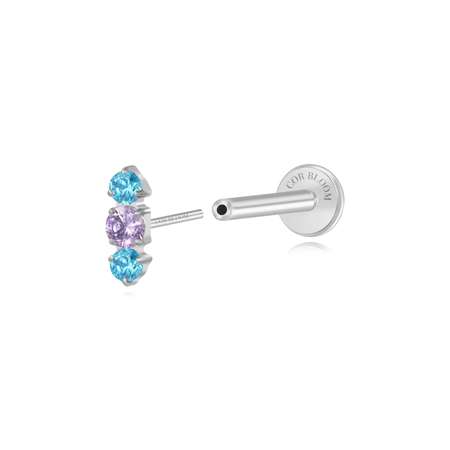 Titanium Mini Lyra Push Pin Flat Back Stud - Amethyst Sea