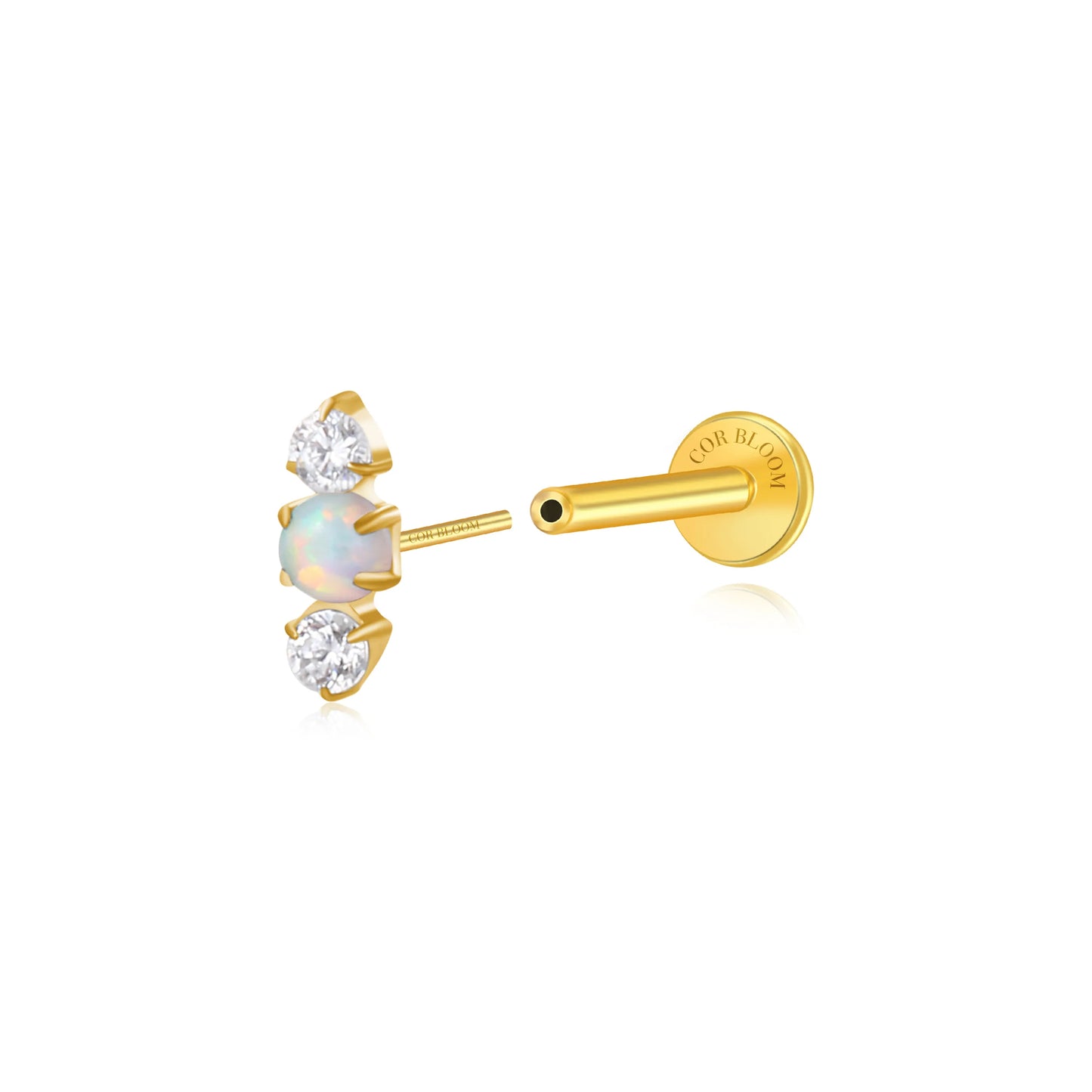 Titanium Mini Lyra Flat Back Stud - White Opal & Diamond