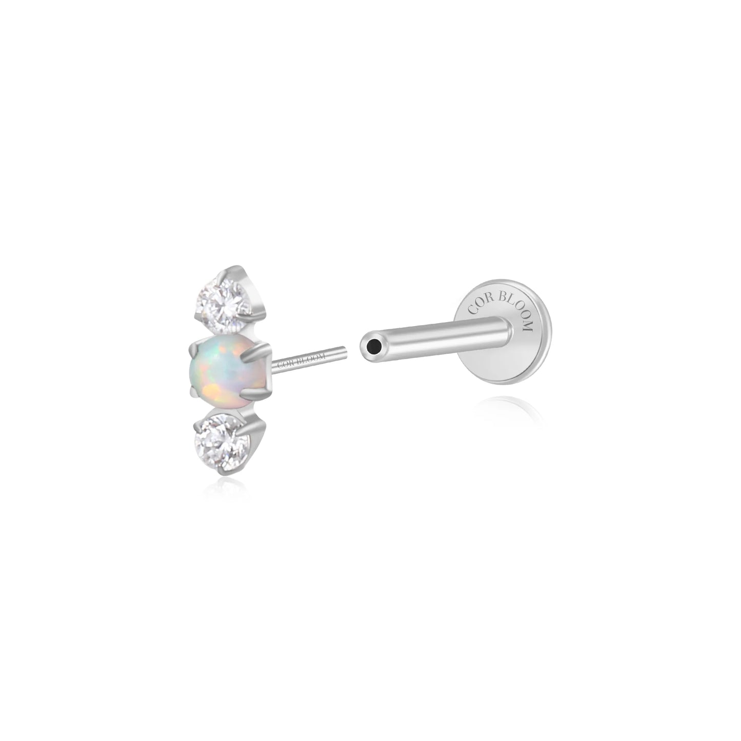 Titanium Mini Lyra Flat Back Stud - White Opal & Diamond