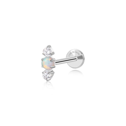 Titanium Mini Lyra Flat Back Stud - White Opal & Diamond