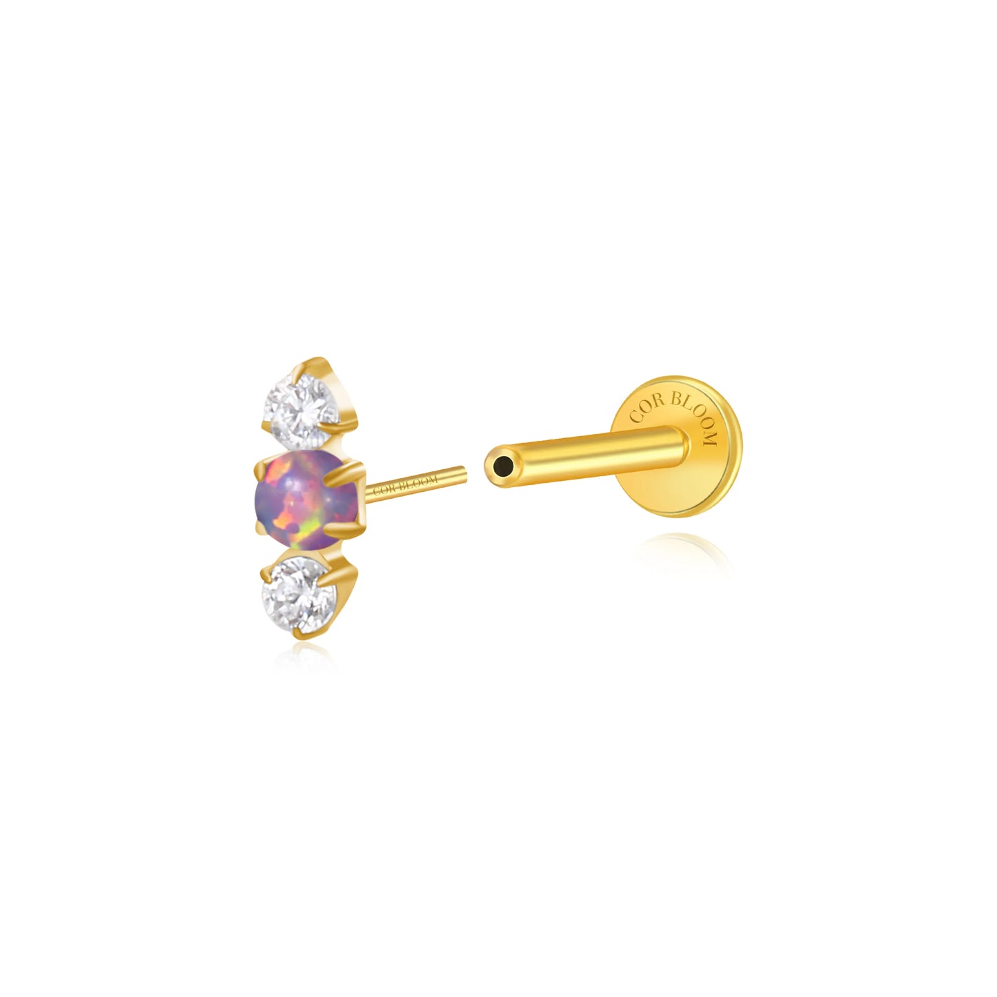 Titanium Mini Lyra Flat Back Stud - Violet Opal & Diamond