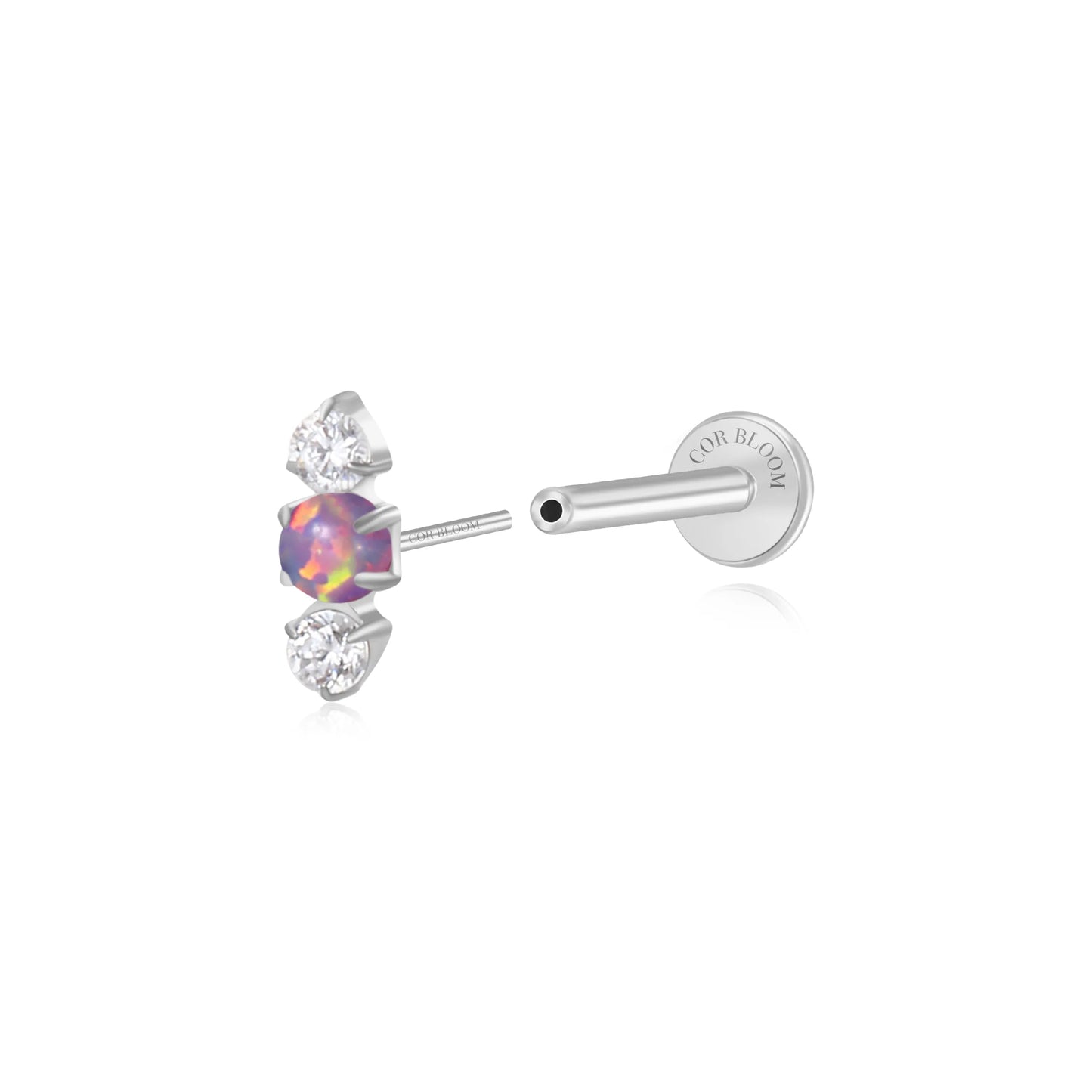 Titanium Mini Lyra Flat Back Stud - Violet Opal & Diamond