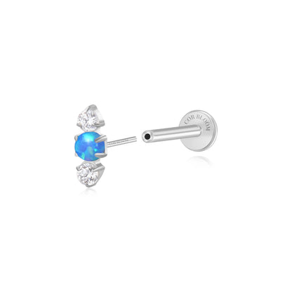 Titanium Mini Lyra Flat Back Stud - Blue Opal & Diamond