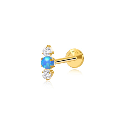 Titanium Mini Lyra Flat Back Stud - Blue Opal & Diamond