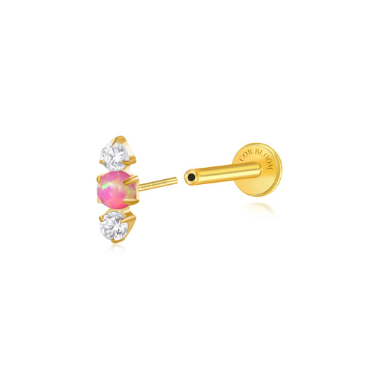 Titanium Mini Lyra Flat Back Stud - Princess Pink Opal & Diamond