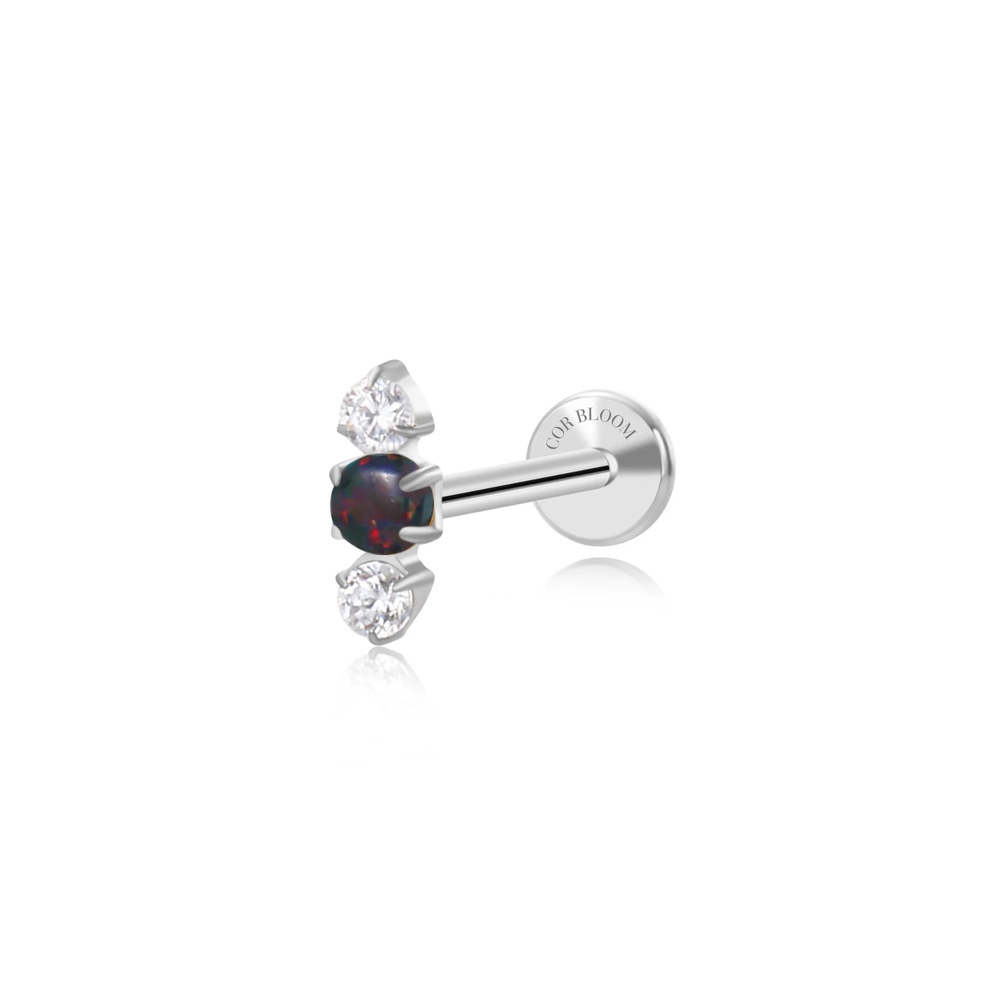 Titanium Mini Lyra Flat Back Stud - Black Opal