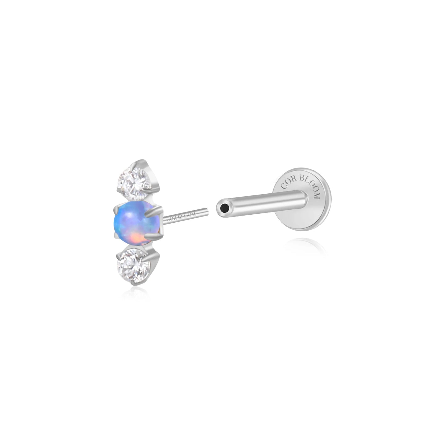 Titanium Mini Lyra Flat Back Stud - Sky Blue Opal