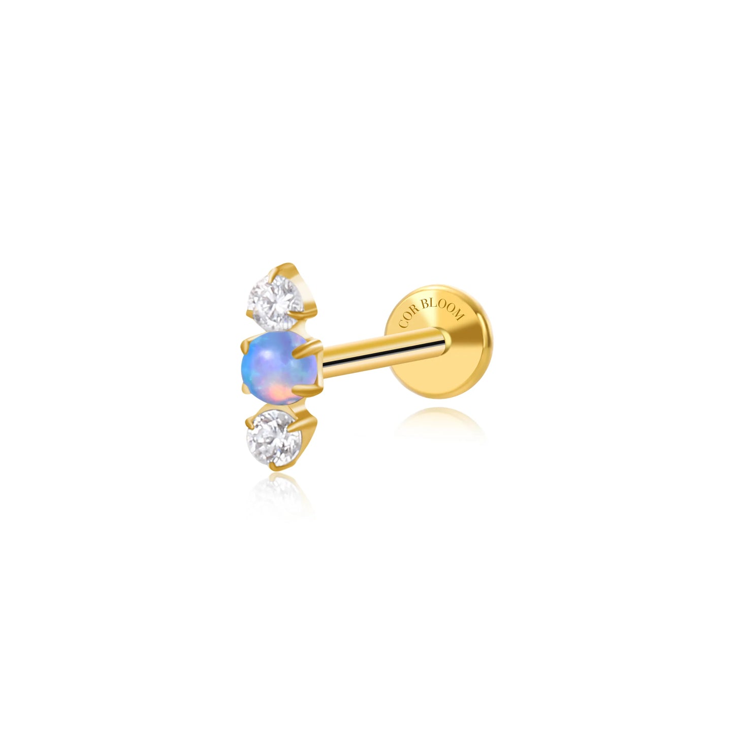 Titanium Mini Lyra Flat Back Stud - Sky Blue Opal