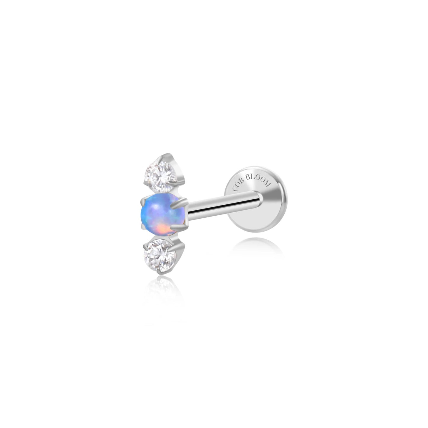 Titanium Mini Lyra Flat Back Stud - Sky Blue Opal