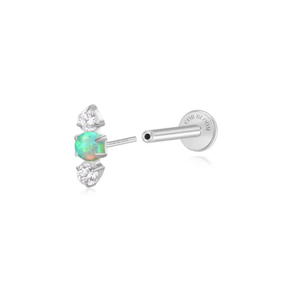 Titanium Mini Lyra Flat Back Stud - Spring Breeze Green Opal