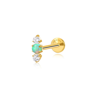 Titanium Mini Lyra Flat Back Stud - Spring Breeze Green Opal