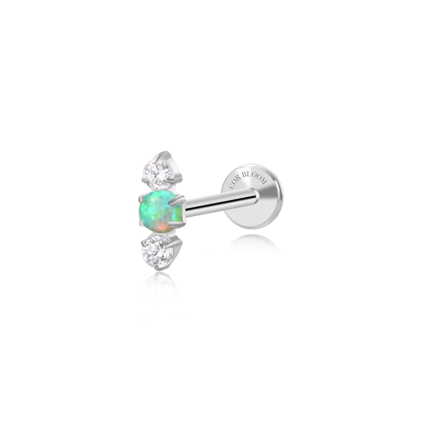 Titanium Mini Lyra Flat Back Stud - Spring Breeze Green Opal