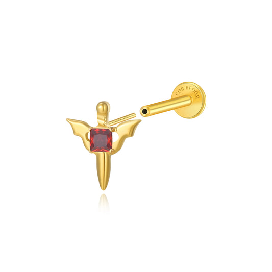 Titanium Little Red Garnet Sword Flat Back Stud