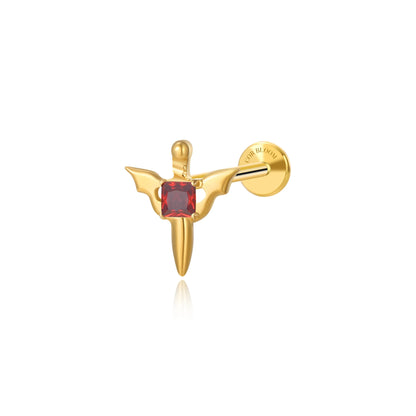 Titanium Little Red Garnet Sword Flat Back Stud