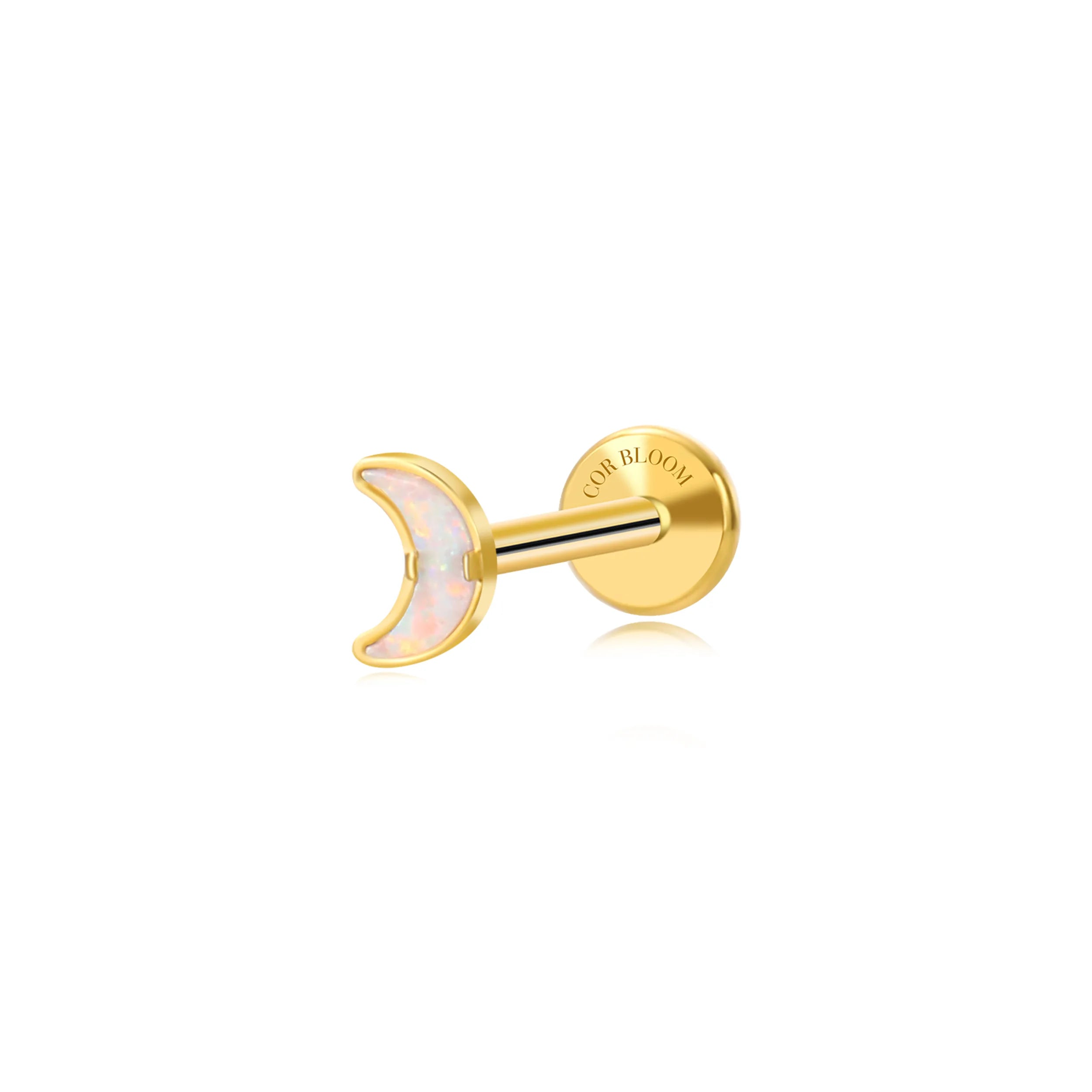 Titanium Sena White Opal Mini Moon Flat Back Stud