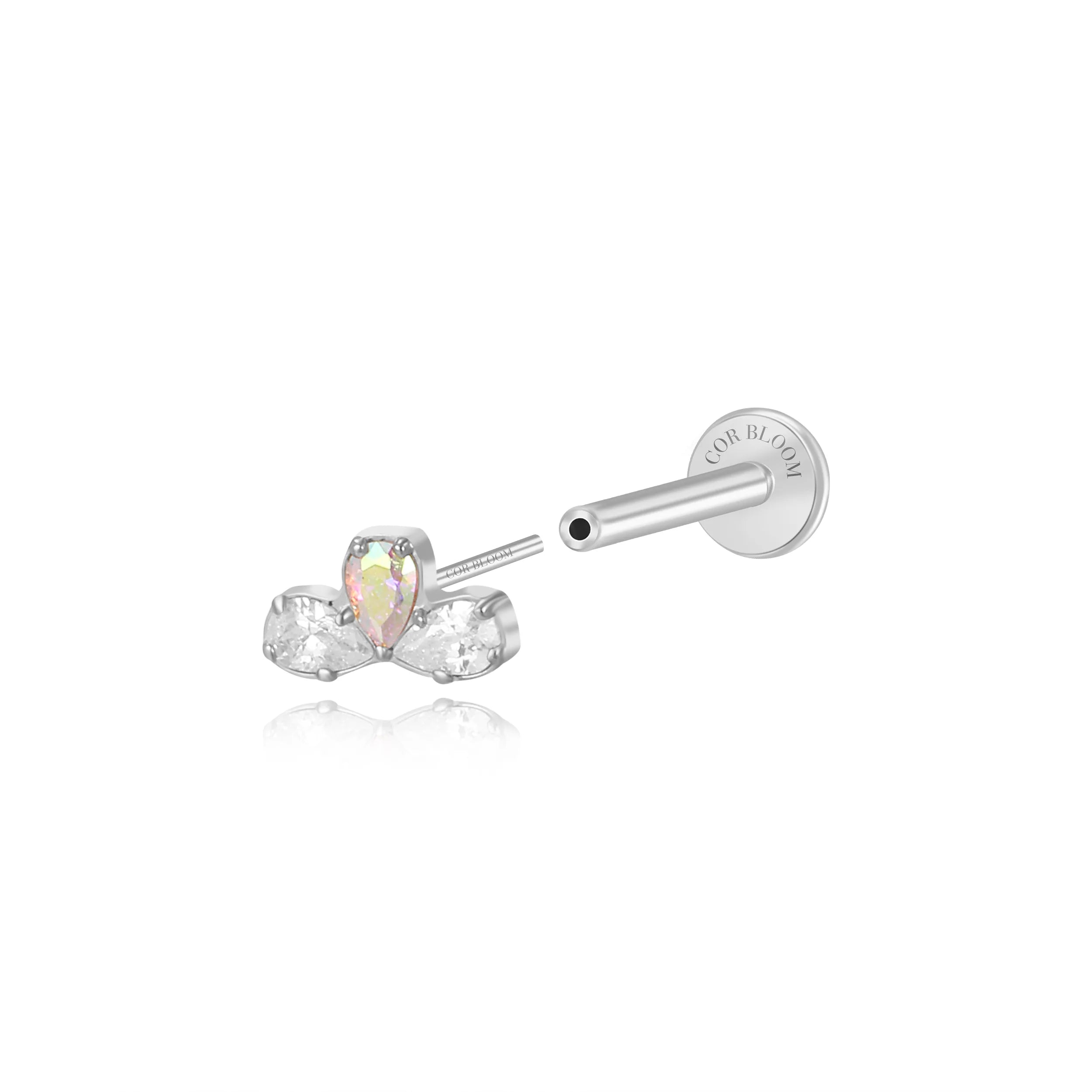Titanium Delphine AB & White CZ  Flat Back Stud
