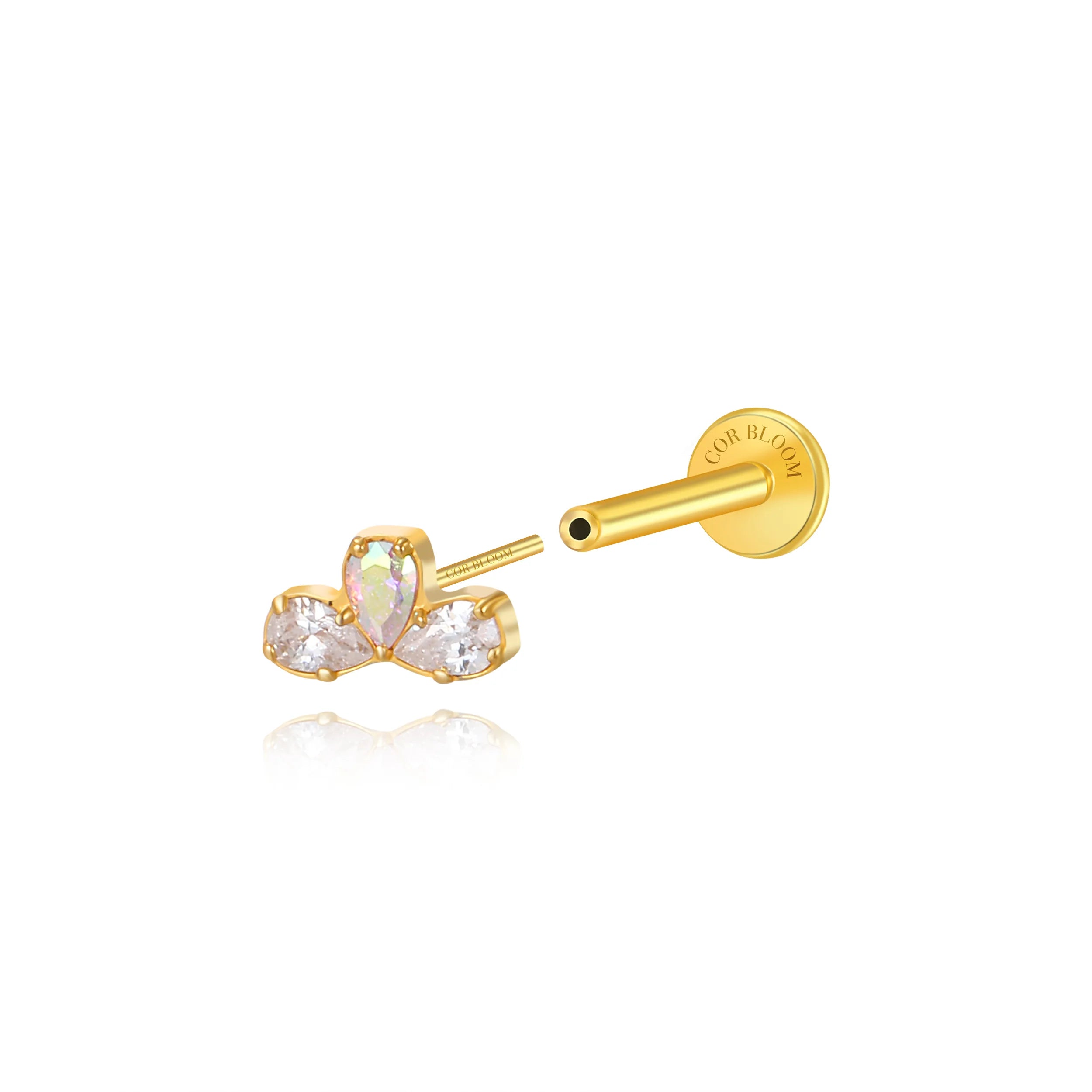 Titanium Delphine AB & White CZ  Flat Back Stud