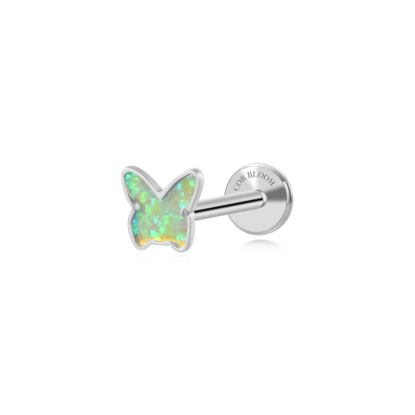 Titanium Aglais Green Opal Butterfly Flat Back Stud