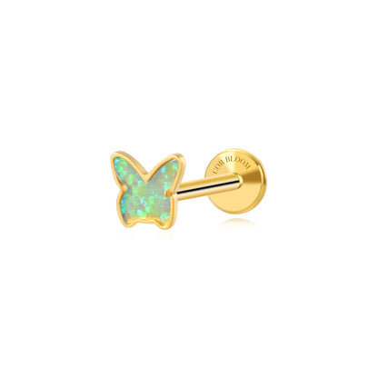 Titanium Aglais Green Opal Butterfly Flat Back Stud