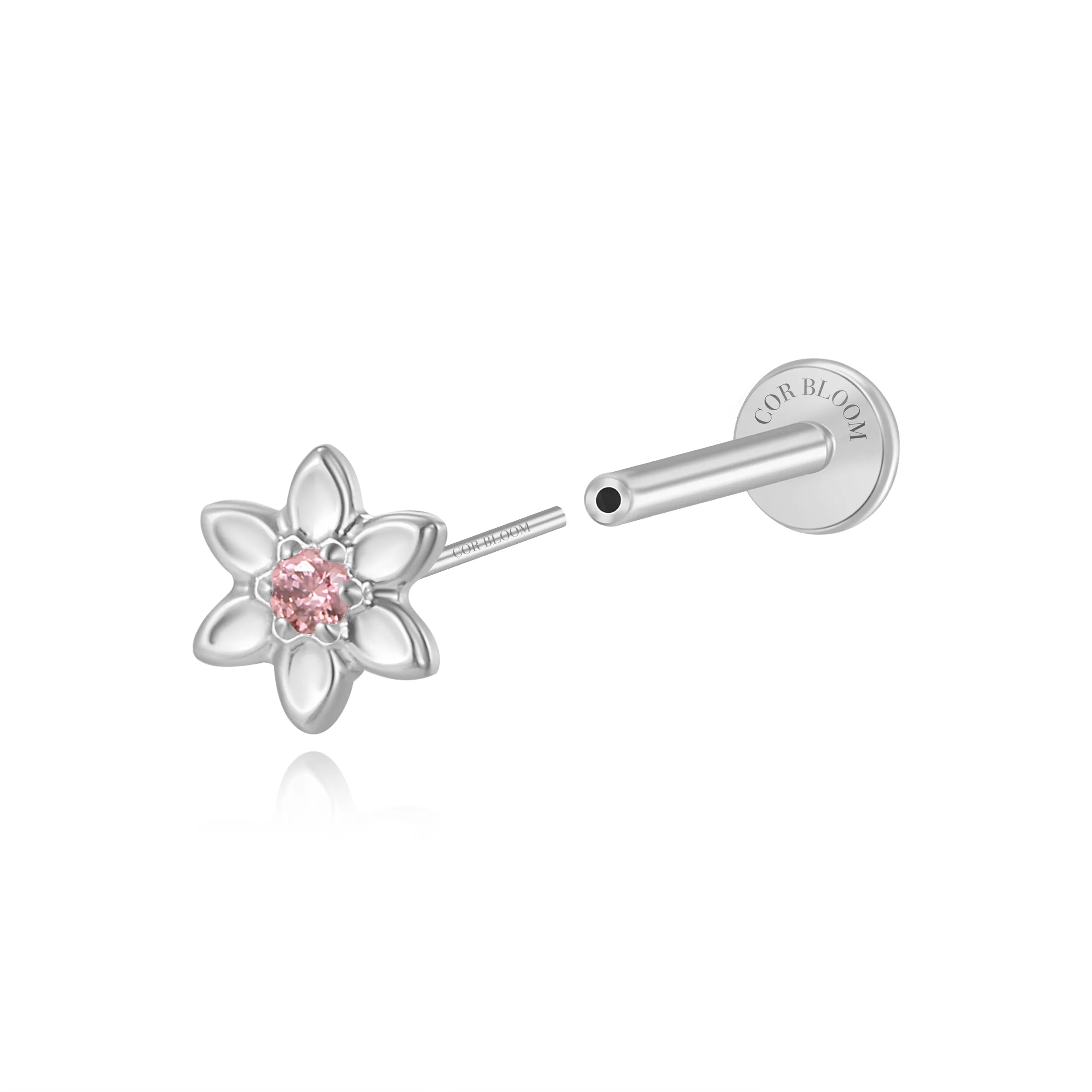 Titanium Azalea Dainty Rhodolite Flower Flat Back Stud