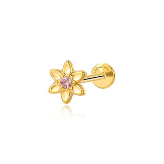 Titanium Azalea Dainty Rhodolite Flower Flat Back Stud