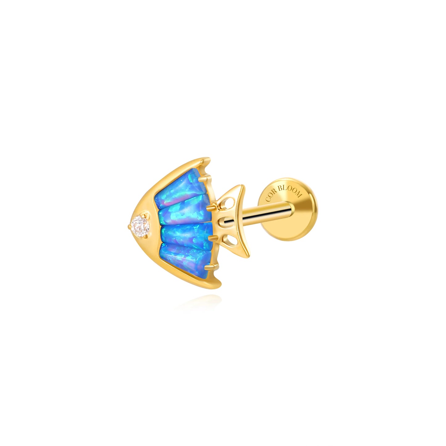 Titanium Dory Blue Opal Tropical Fish Flat Back Stud