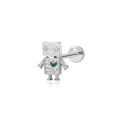 Titanium Mr. Robot Flat Back Stud - Green Heart