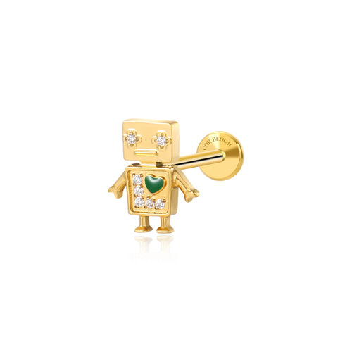 Titanium Mr. Robot Flat Back Stud - Green Heart