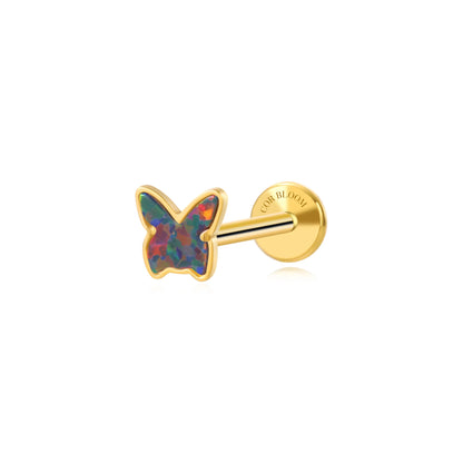 Titanium Aglais Dark Opal Butterfly Flat Back Stud