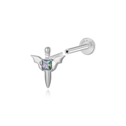 Titanium Little Dark Gemstone Sword Flat Back Stud